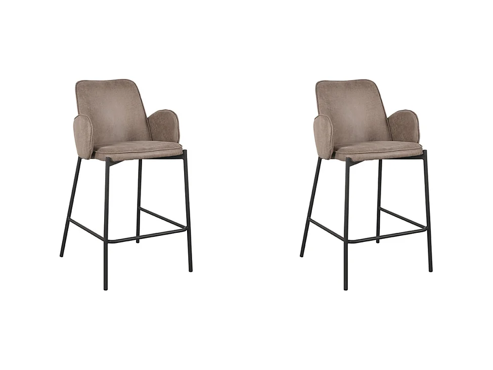 Tabouret de bar Joni - Taupe - Micro Suede - Hauteur d'assise 65 cm - lot de 2