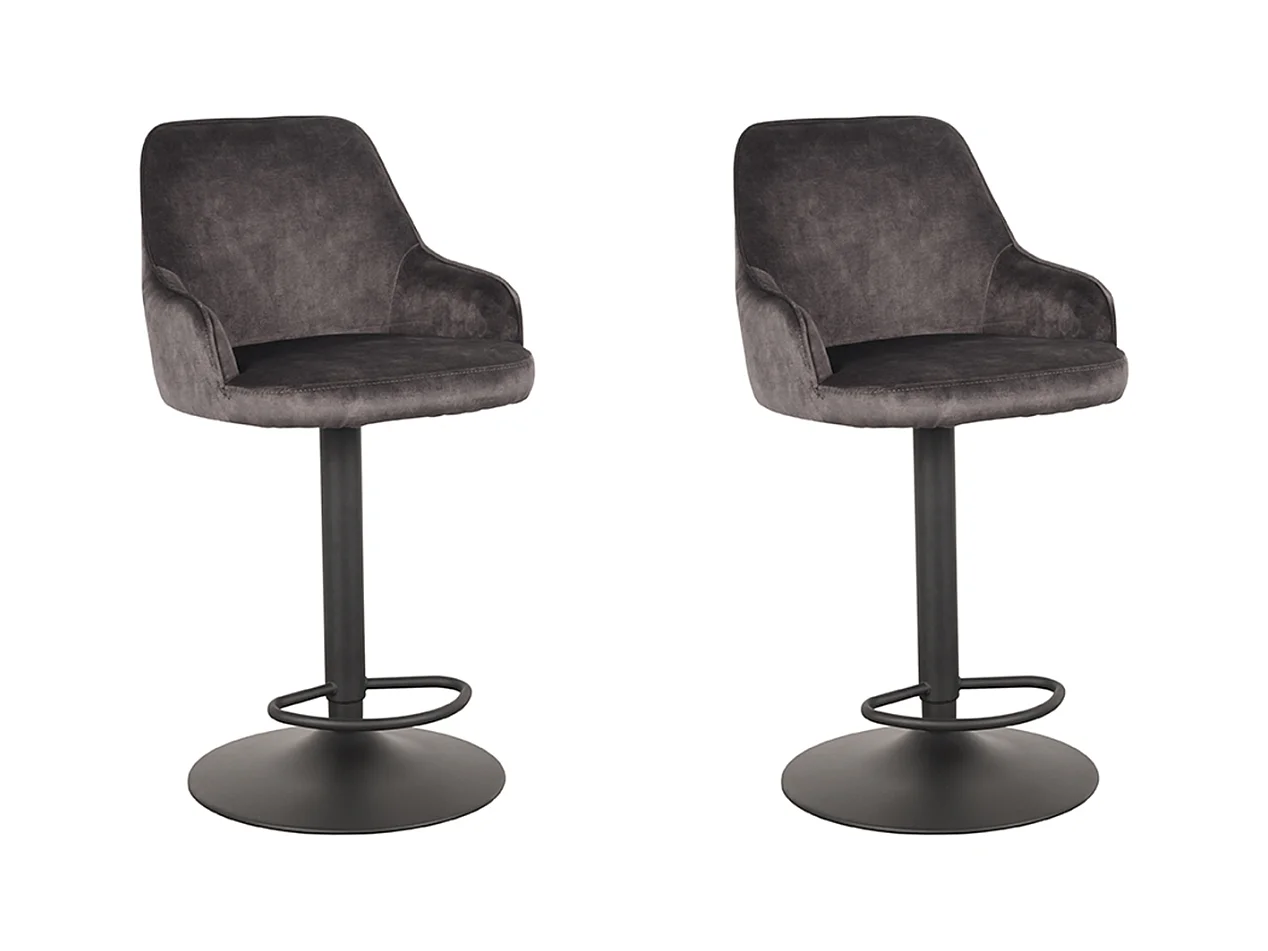 Tabouret de bar Fender - Anthracite - Velours - 42 x 40 cm - lot de 2