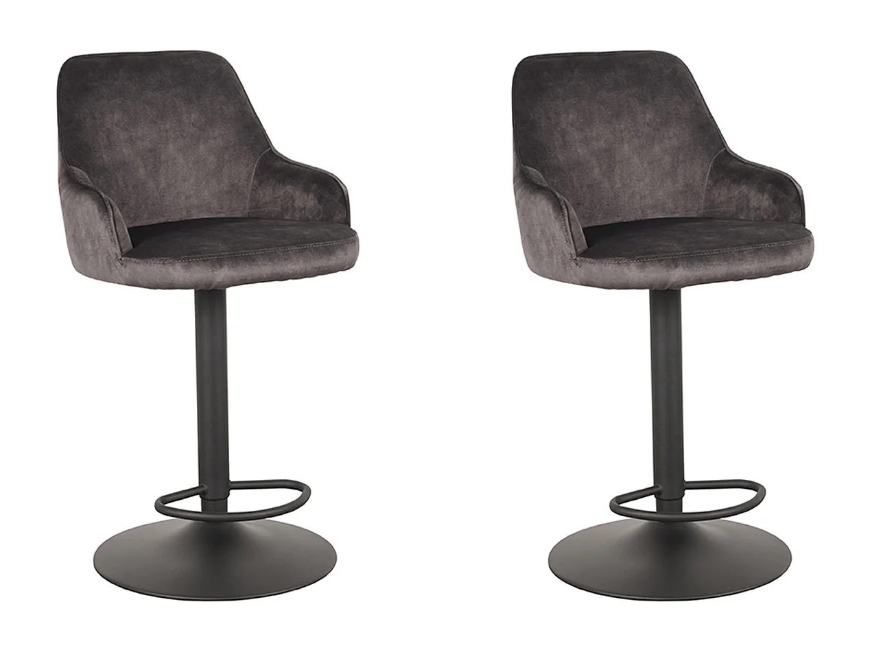 Tabouret de bar Fender - Anthracite - Velours - 42 x 40 cm - lot de 2