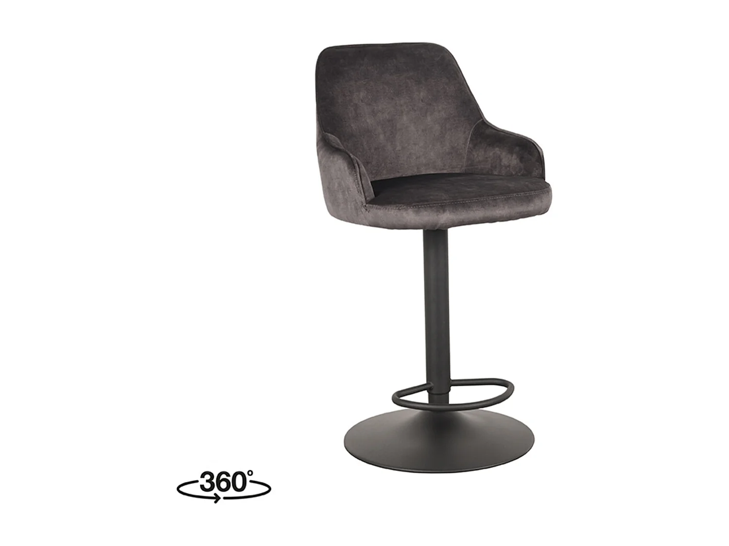 Tabouret de bar Fender - Anthracite - Velours - 42 x 40 cm - lot de 2
