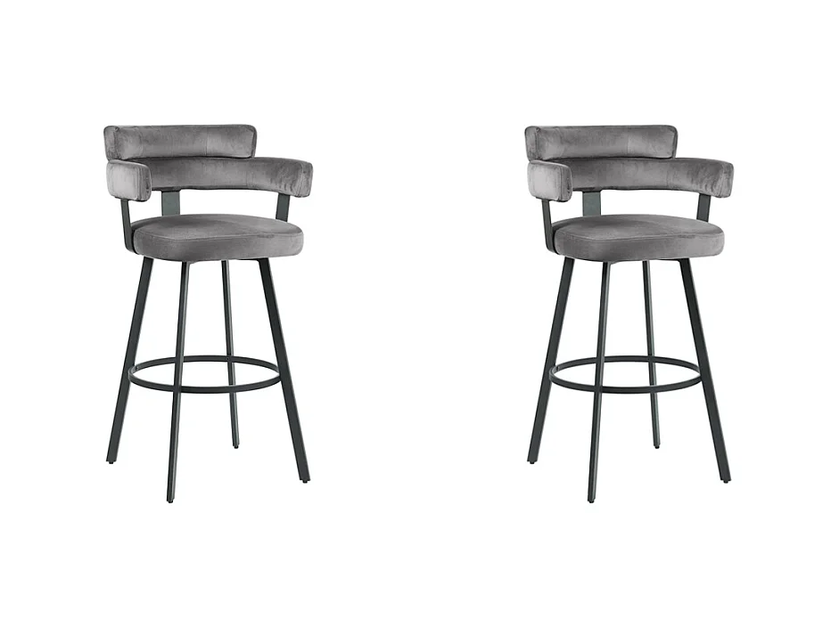Tabouret de bar Bardio - Gris - Velours - Hauteur d'assise 75 - Lot de 2
