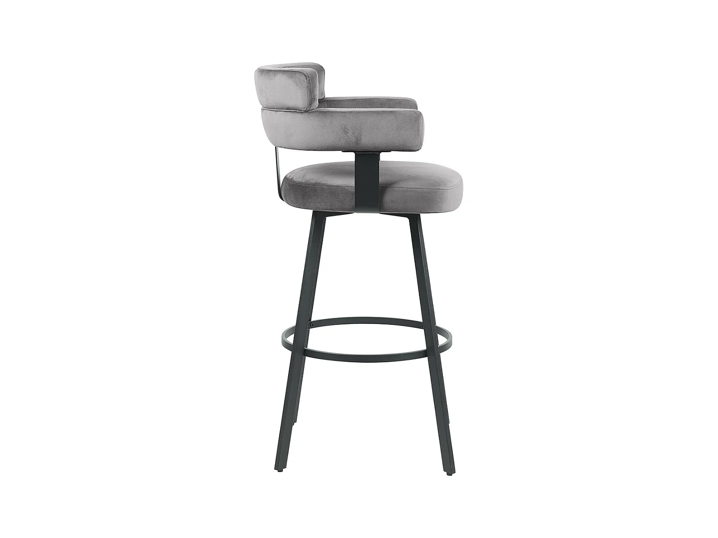 Tabouret de bar Bardio - Gris - Velours - Hauteur d'assise 75 - Lot de 2