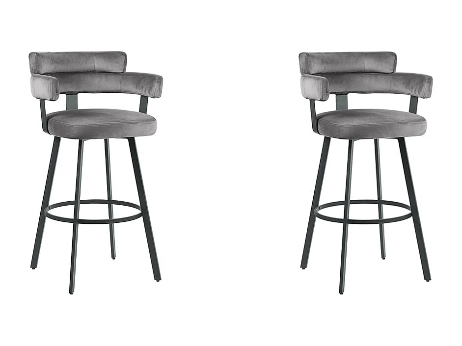 Tabouret de bar Bardio - Gris - Velours - Hauteur d'assise 75 - Lot de 2