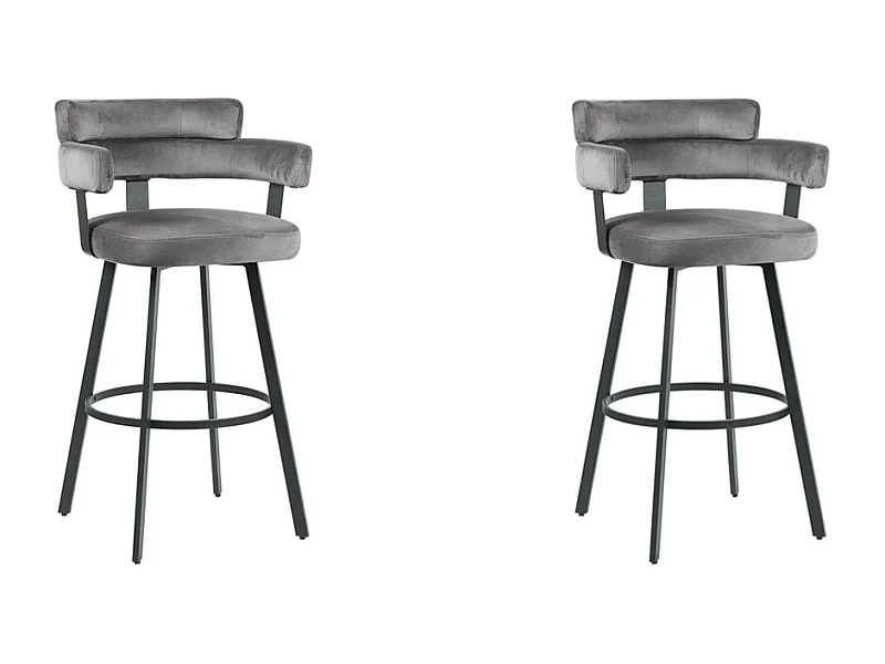 Tabouret de bar Bardio - Gris - Velours - Hauteur d'assise 75 - Lot de 2