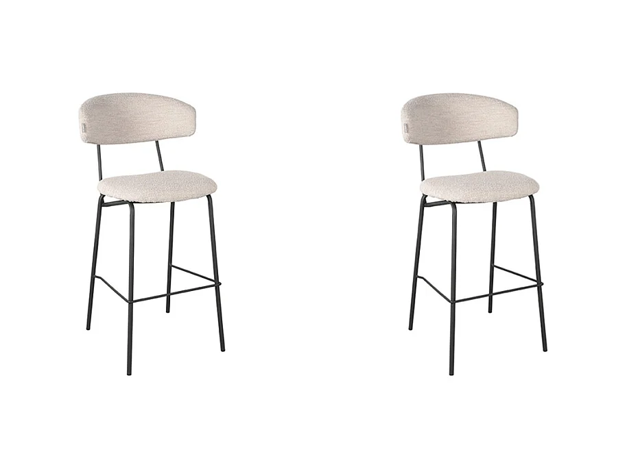 Tabouret de bar Zack - Naturel - Teddy - 53x56x107 cm - lot de 2