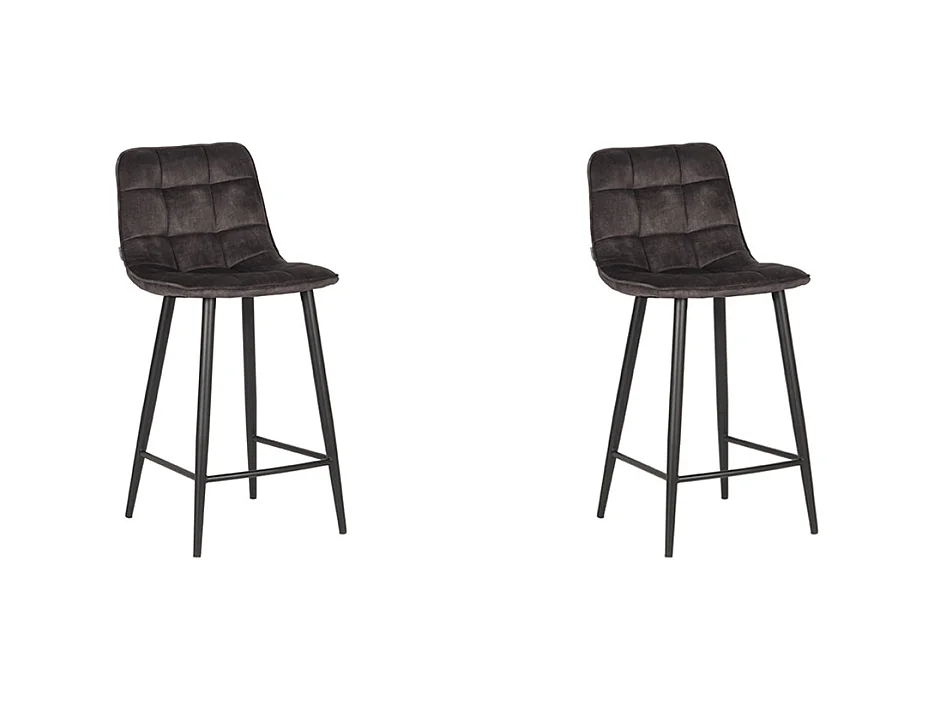 Tabouret de bar Jelt - Anthracite - 45x48x94 cm - Velours - lot de 2