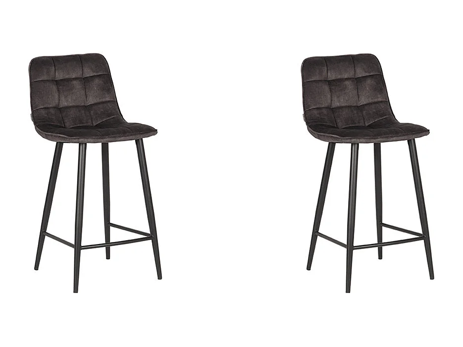 Tabouret de bar Jelt - Anthracite - 45x48x94 cm - Velours - lot de 2