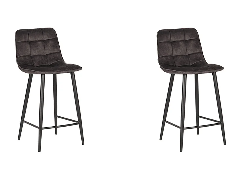 Tabouret de bar Jelt - Anthracite - 45x48x94 cm - Velours - lot de 2