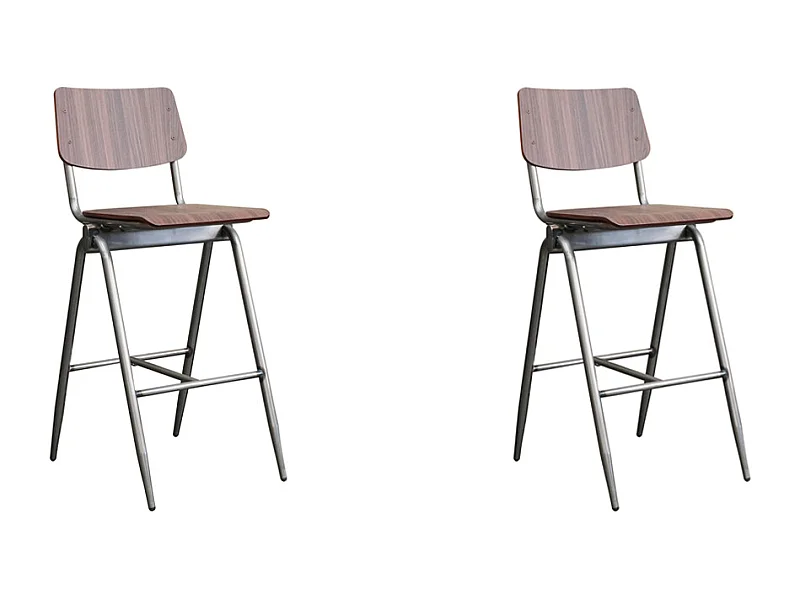 Taburete de bar macizo - Marrón oscuro - Madera - Altura del asiento 75 - Juego de 2