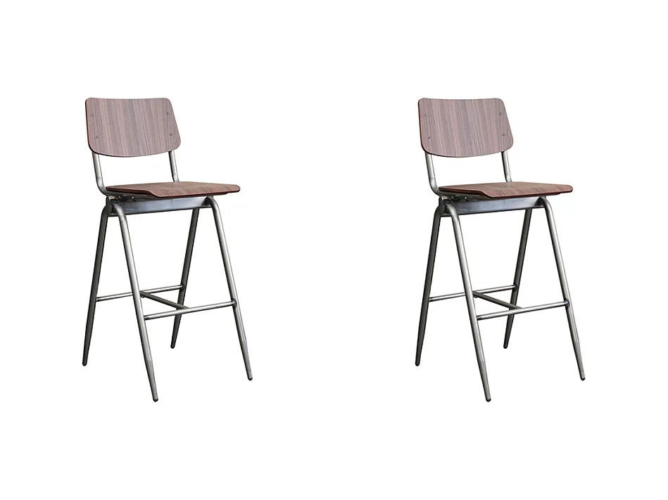 Tabouret de bar massif - Marron foncé - Bois - Hauteur d'assise 75 - Lot de 2