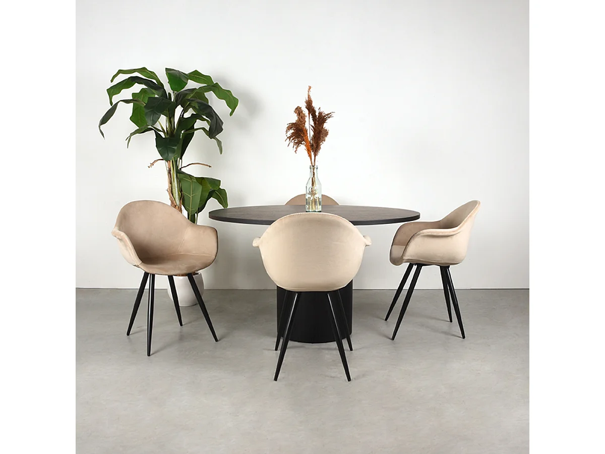 Table à manger Oliva - Noir - Chêne - 130 cm - Ronde