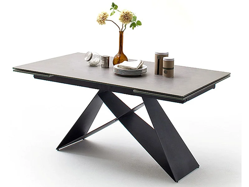Table à manger extensible en métal noir mat et surface céramique gris clair - L.160-240 x H.75 x P.90 cm