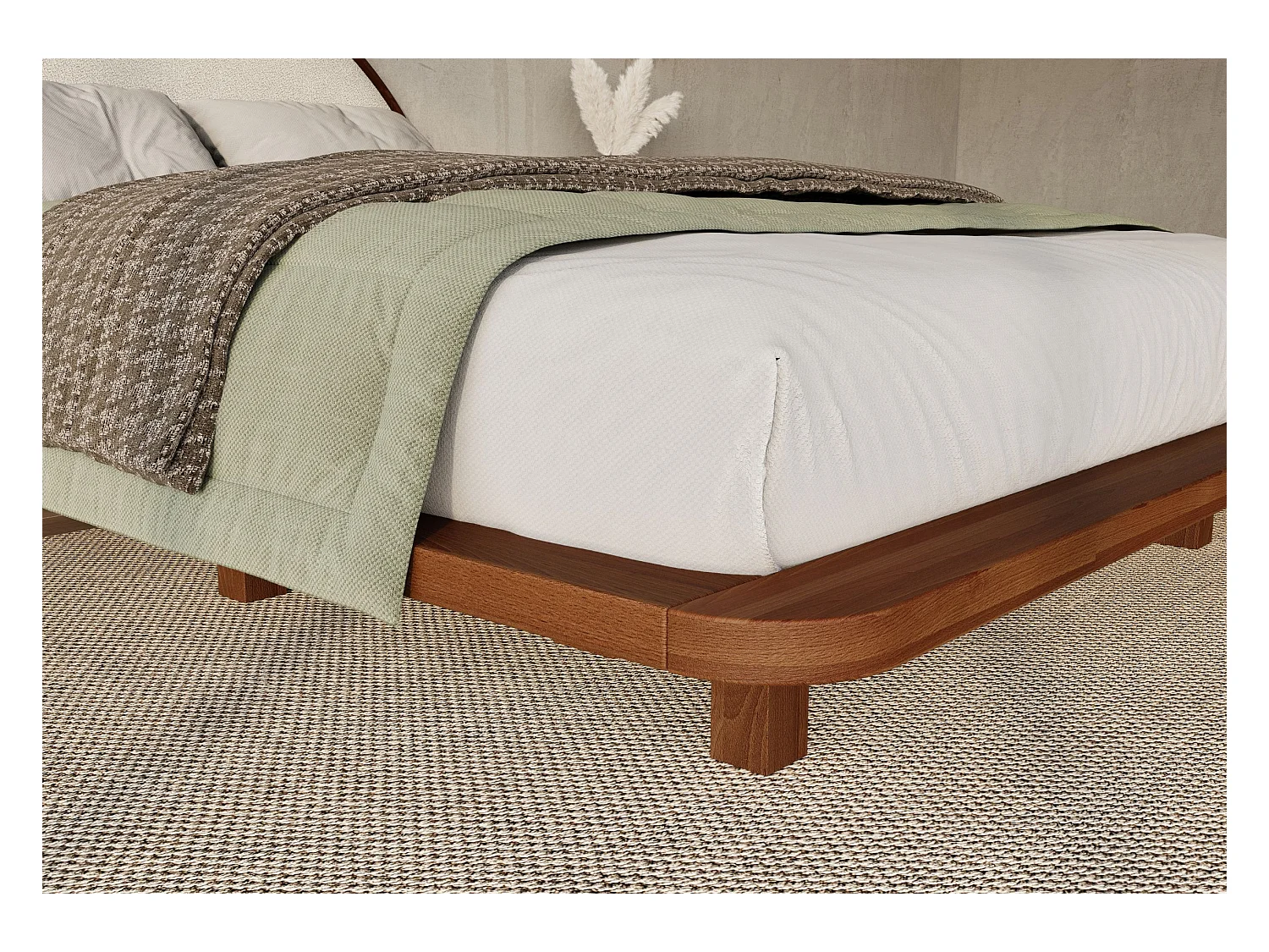 Lit flottant en hêtre massif MOMOKO / 180x200 cm, couleur noyer