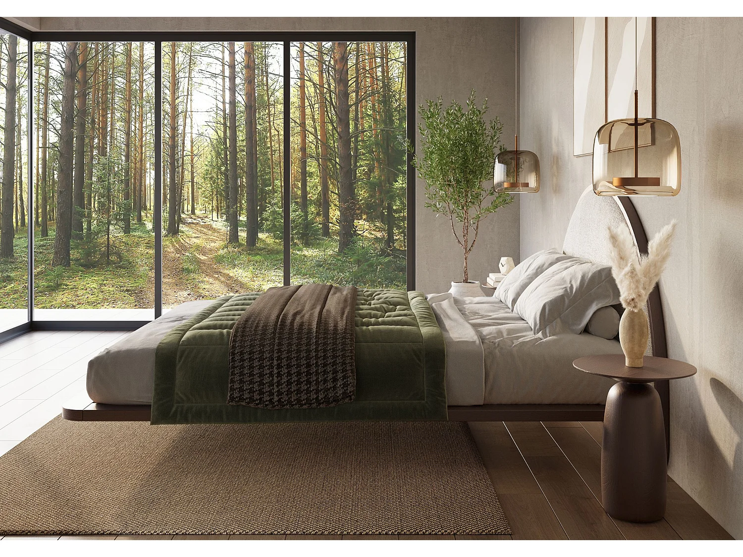 Lit flottant en hêtre massif MOMOKO/ 140x200 cm, couleur palissandre