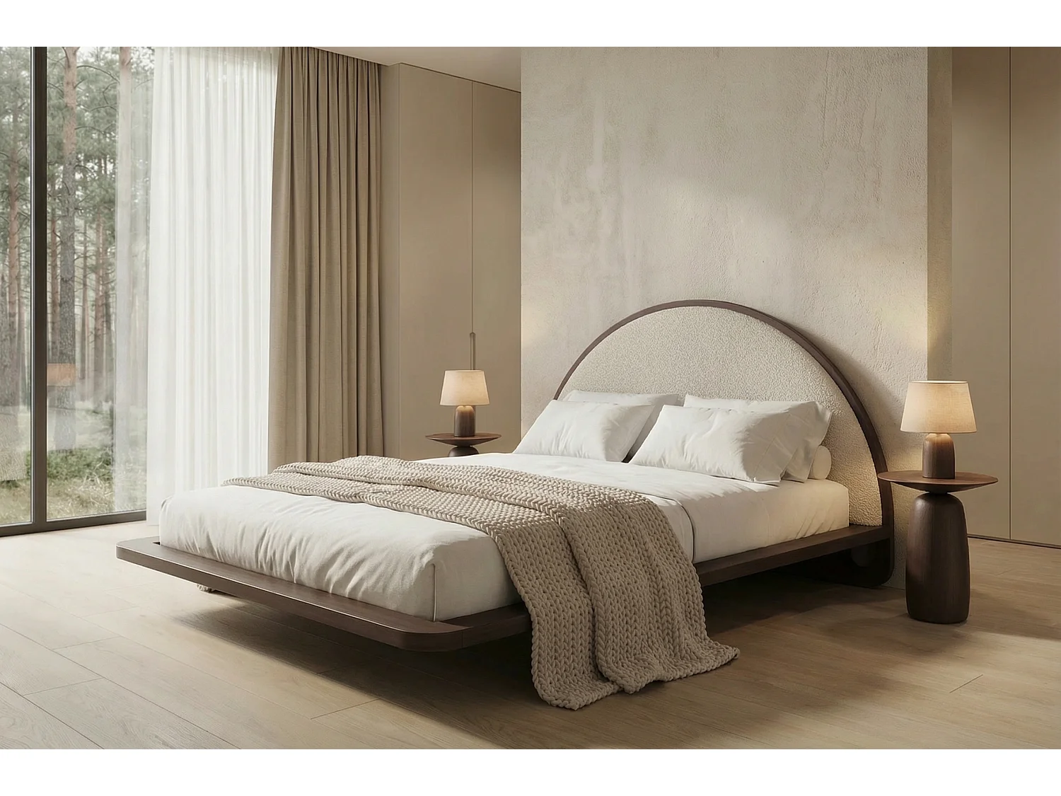 Łóżko lewitujące drewniane bukowe Visby MOMOKO / 140x200 cm, kolor palisander