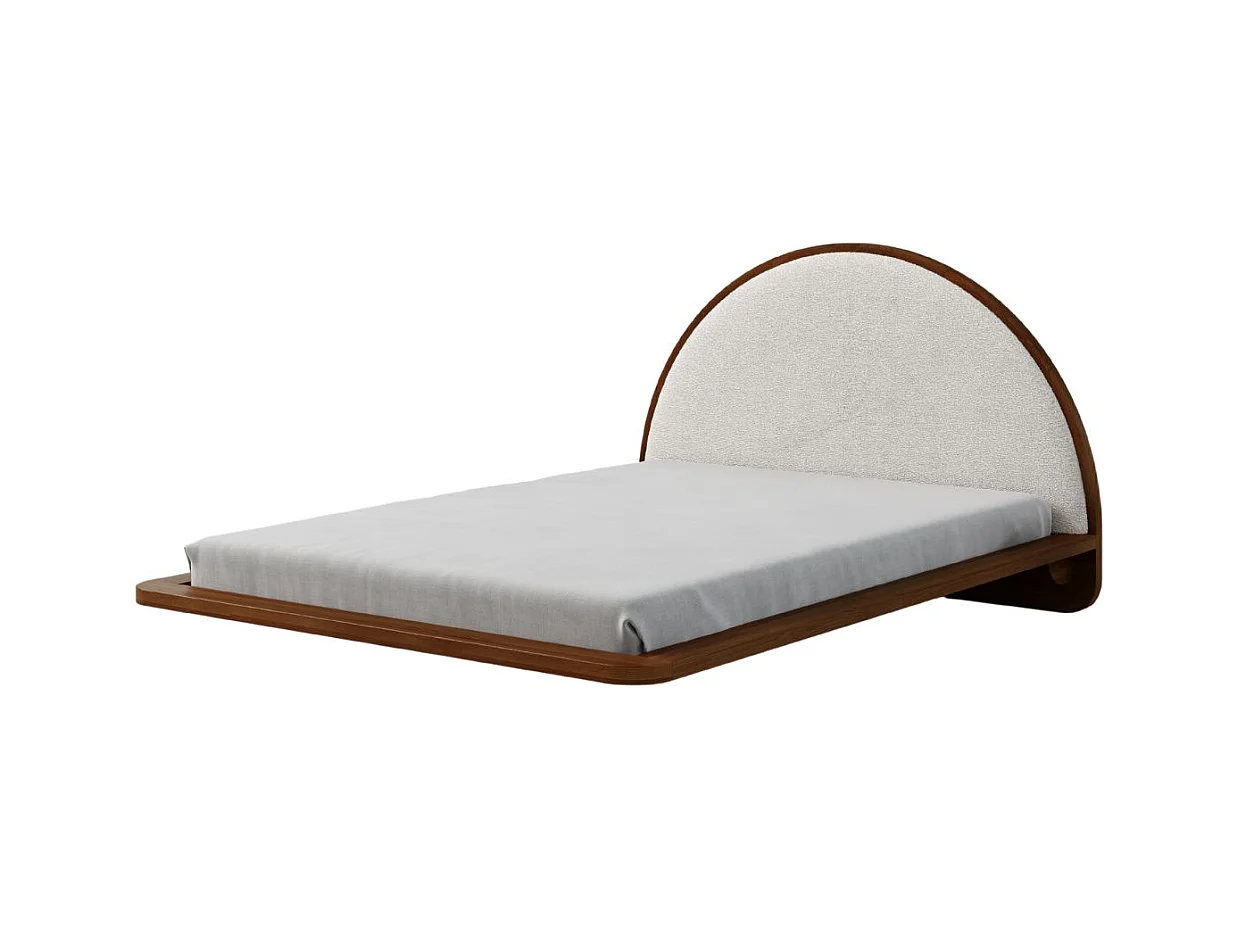 Lit flottant en hêtre massif MOMOKO / 140x200 cm, couleur noyer