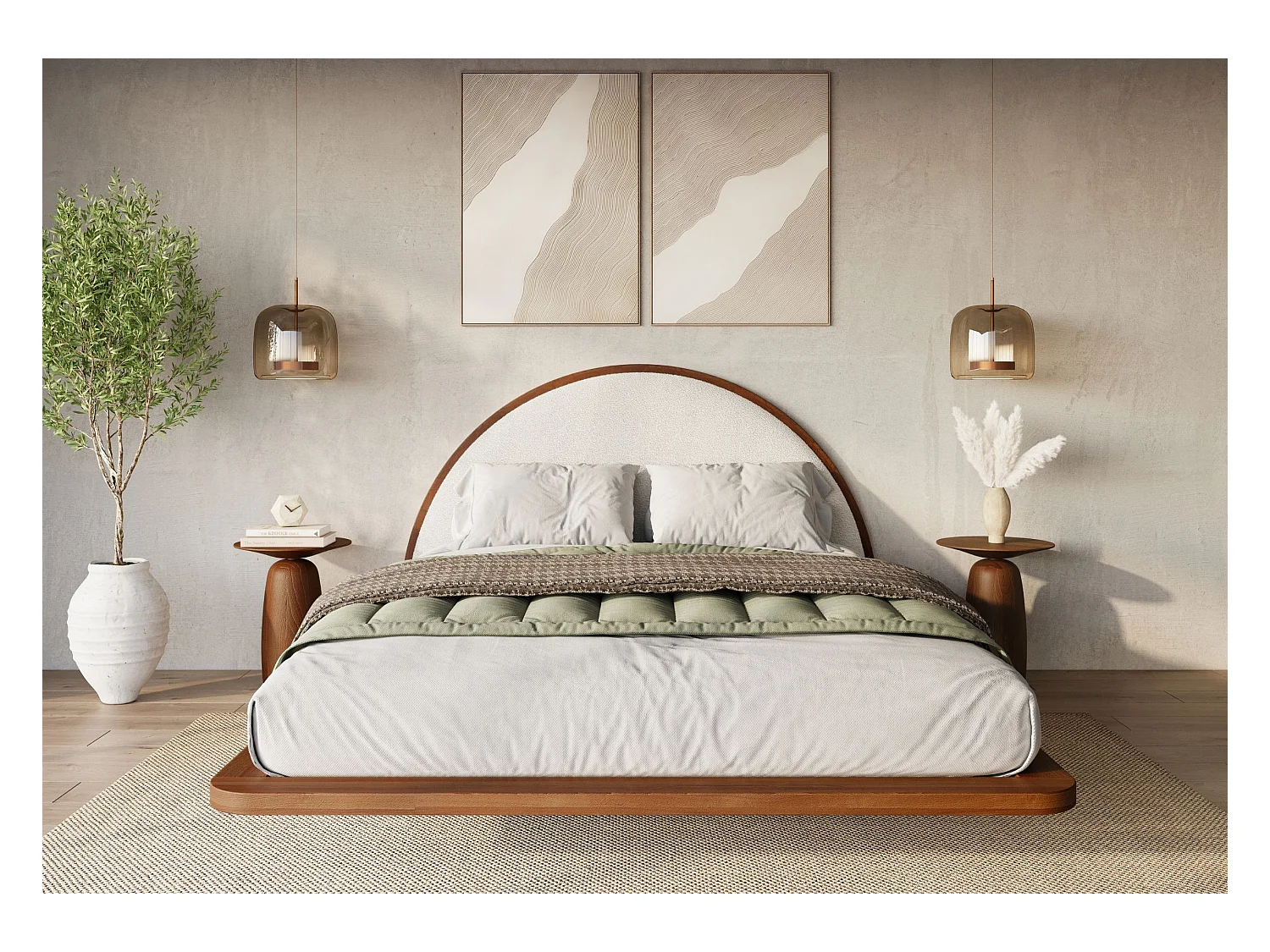 Lit flottant en hêtre massif MOMOKO / 140x200 cm, couleur noyer