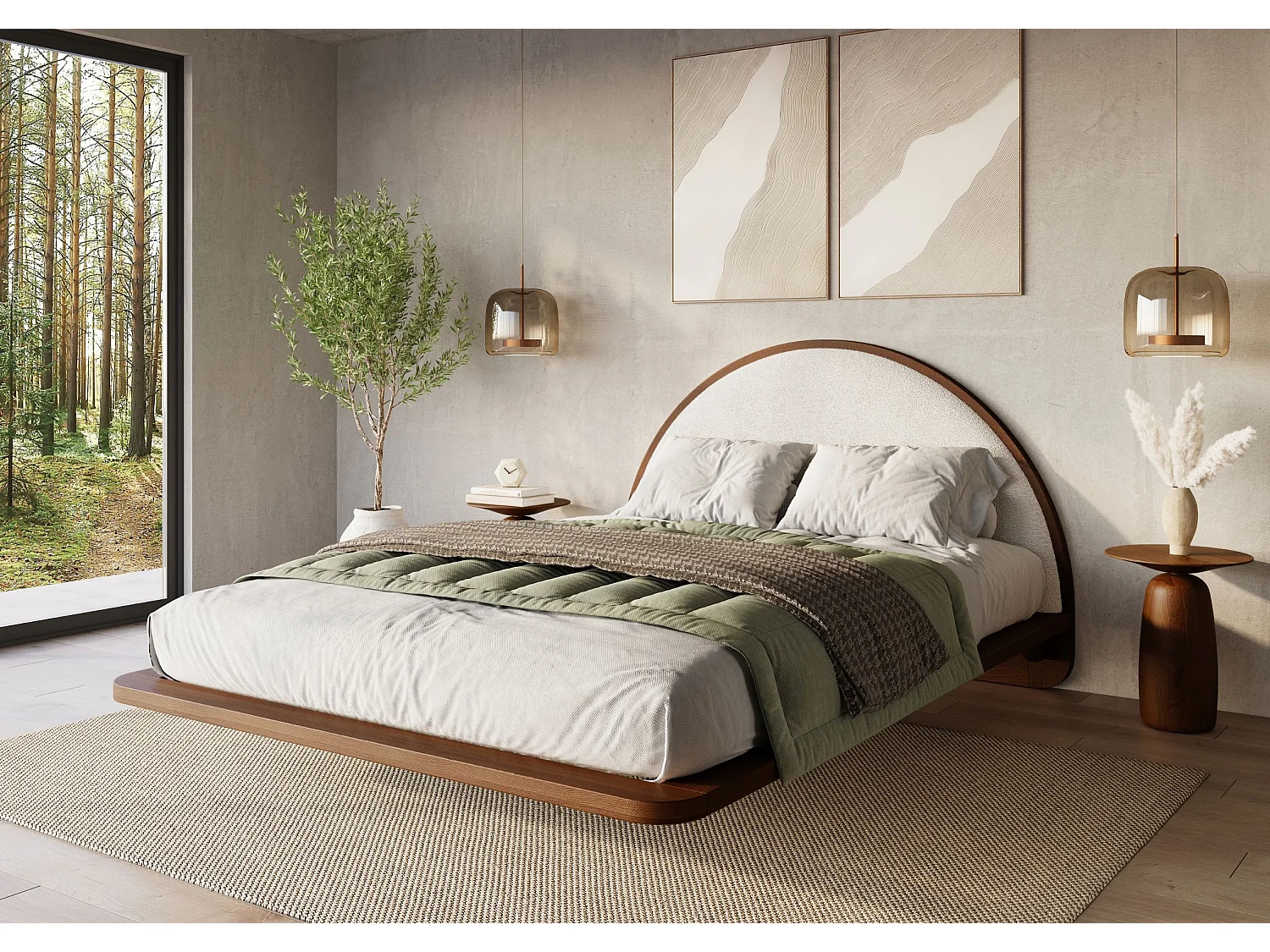 Łóżko lewitujące drewniane bukowe Visby MOMOKO / 140x200 cm, kolor orzech