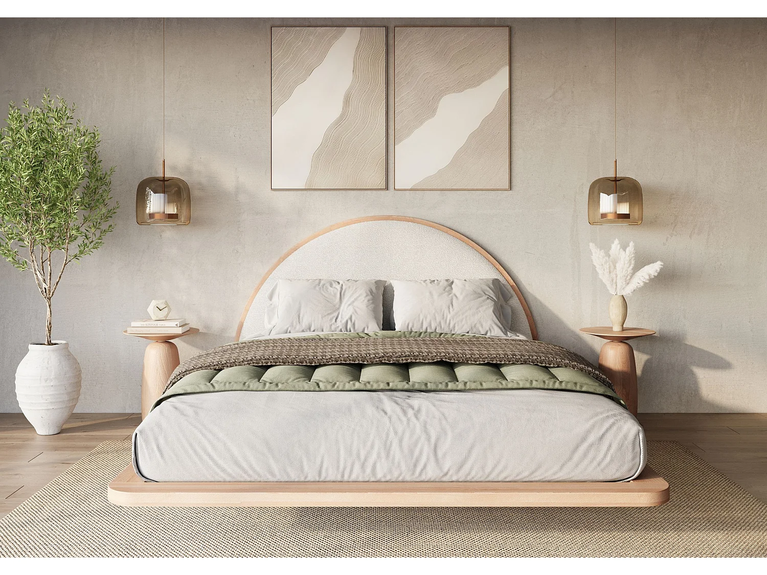 Massivholzbett Momoko 120/200, schwebende optik, buche - lackiert, naturfarben