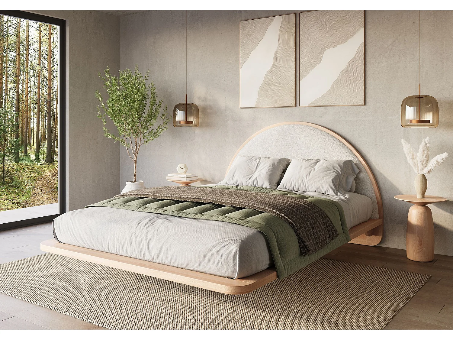 Łóżko lewitujące drewniane bukowe Visby MOMOKO / 120x200 cm, kolor naturalny