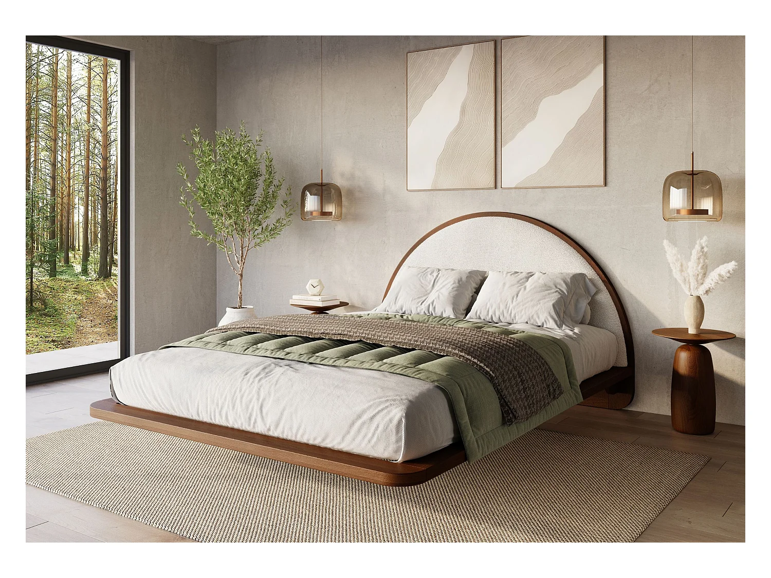 Lit flottant en hêtre massif MOMOKO / 120x200 cm, couleur noyer