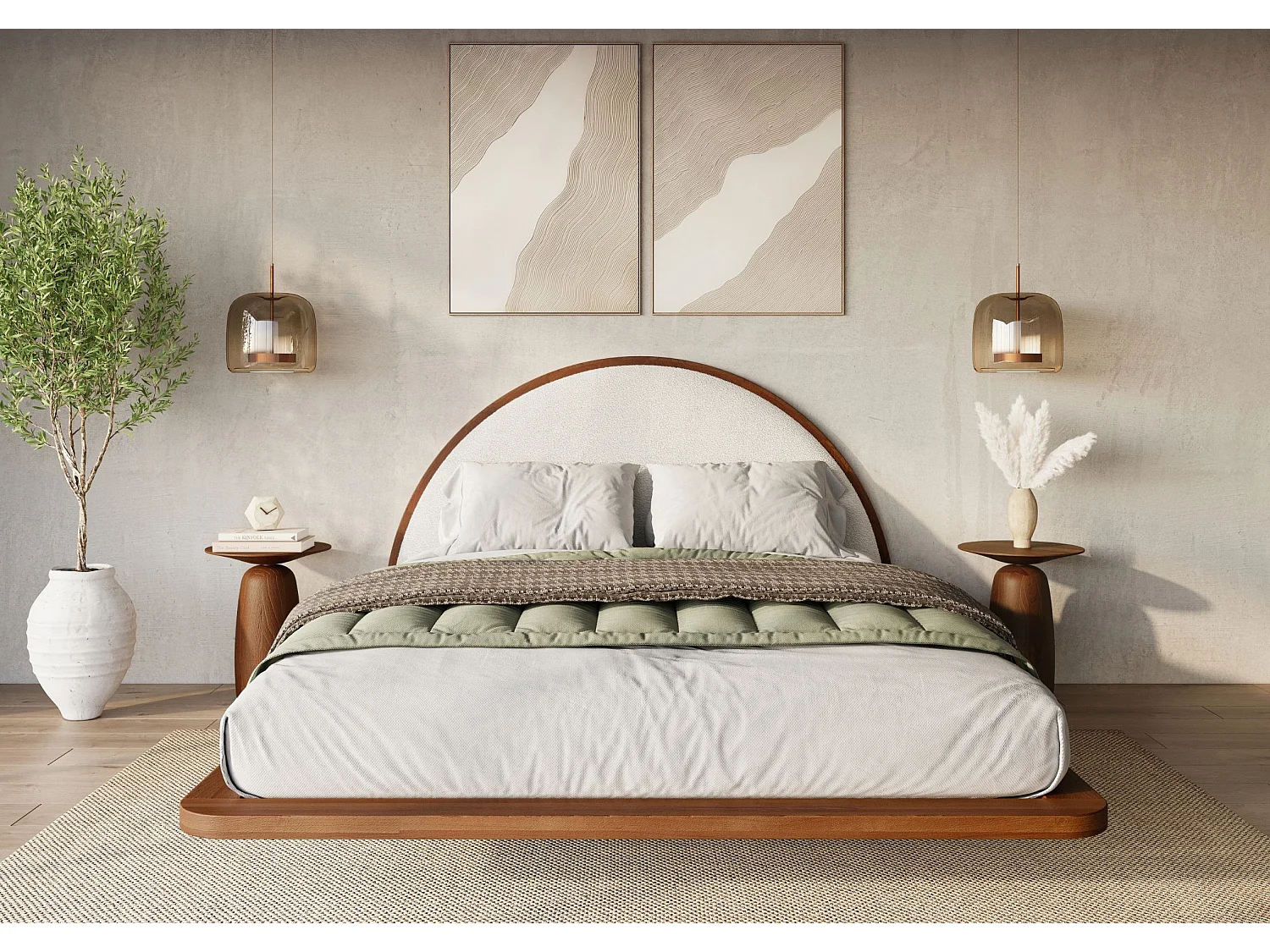 Lit flottant en hêtre massif MOMOKO / 120x200 cm, couleur noyer