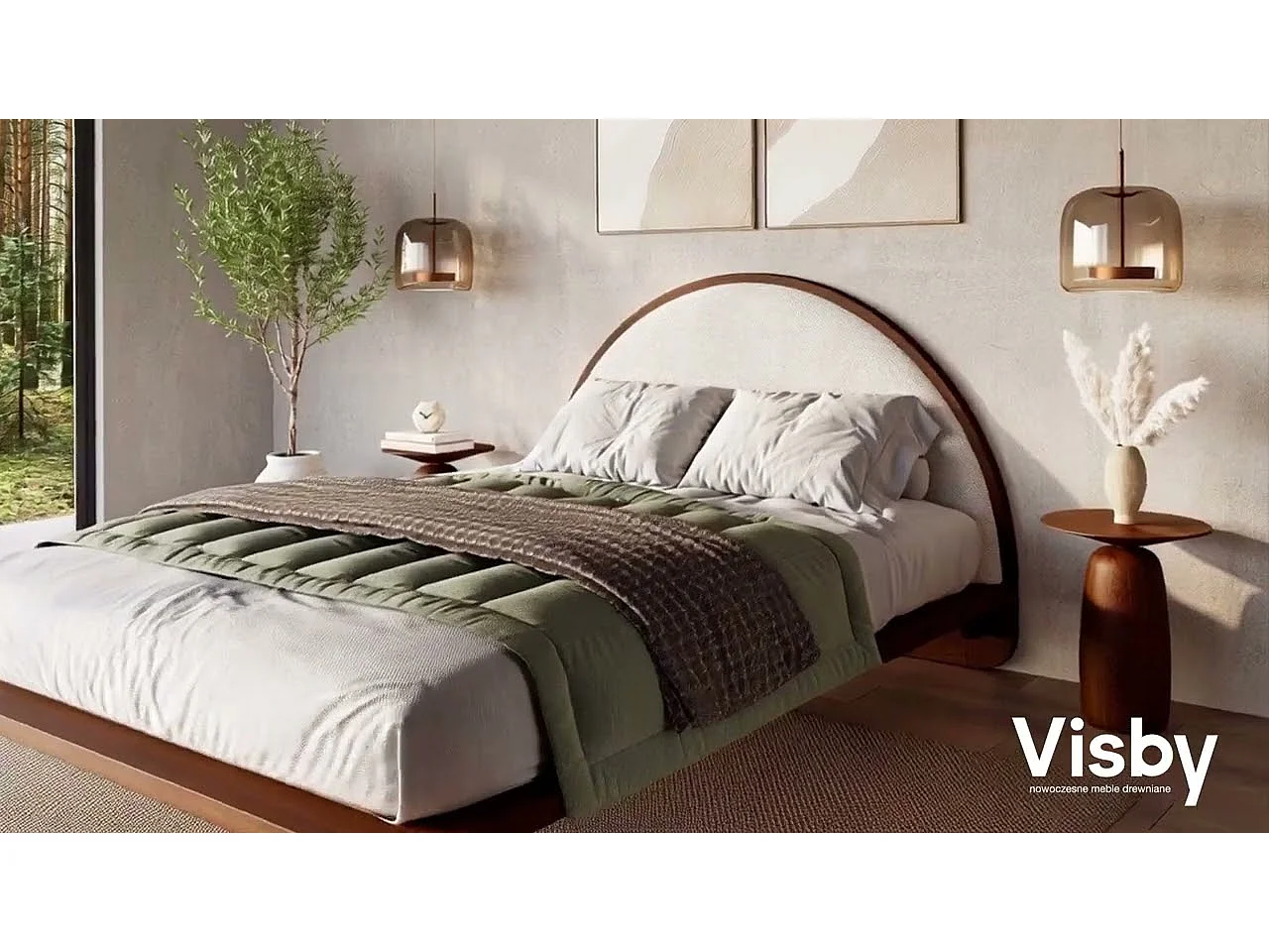 Massivholzbett Momoko 120/200, schwebende optik, buche - lackiert, nussbaumfarbe