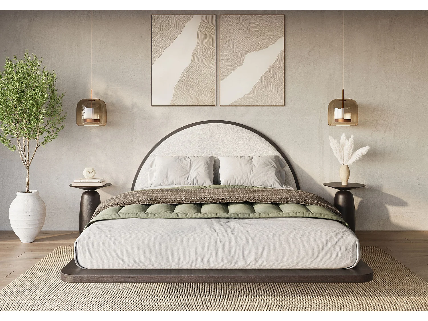 Lit flottant en hêtre massif MOMOKO/ 180x200 cm, couleur palissandre