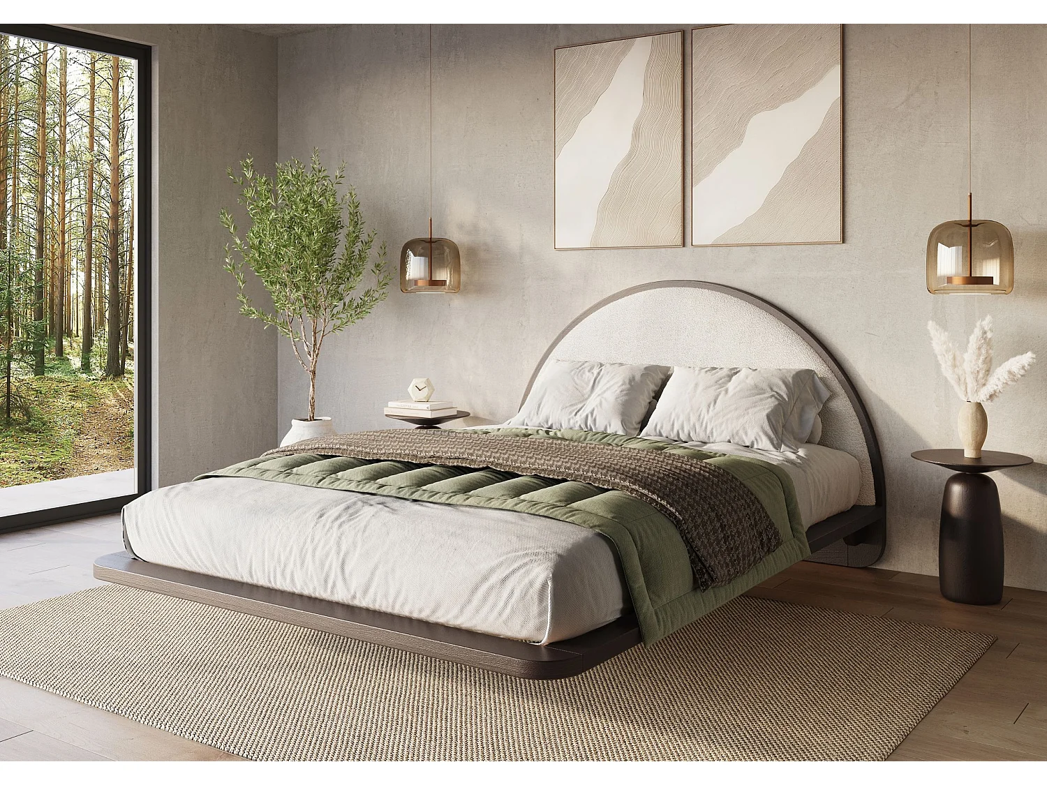 Lit flottant en hêtre massif MOMOKO/ 180x200 cm, couleur palissandre