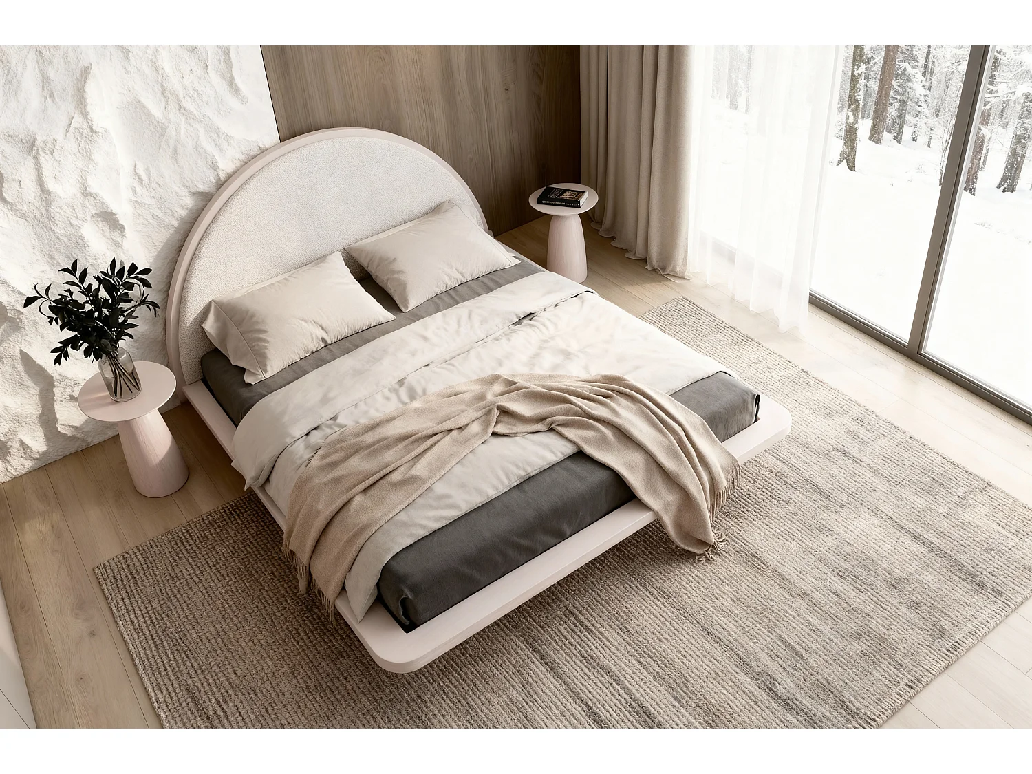 Łóżko lewitujące drewniane bukowe Visby MOMOKO / 140x200 cm, kolor biały