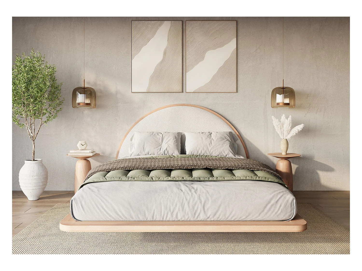 Massivholzbett Momoko 160/200, schwebende optik, buche - lackiert, naturfarben