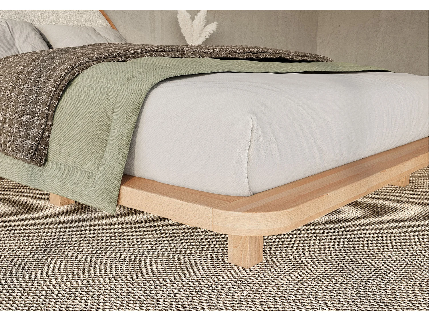 Massivholzbett Momoko 160/200, schwebende optik, buche - lackiert, naturfarben