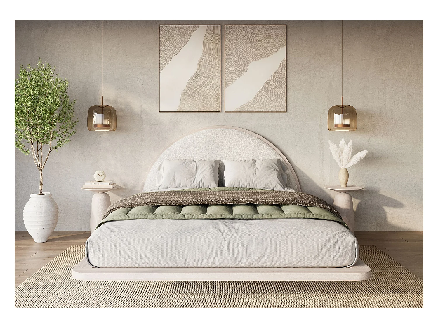 Lit flottant en hêtre massif MOMOKO / 160x200 cm, couleur blanche