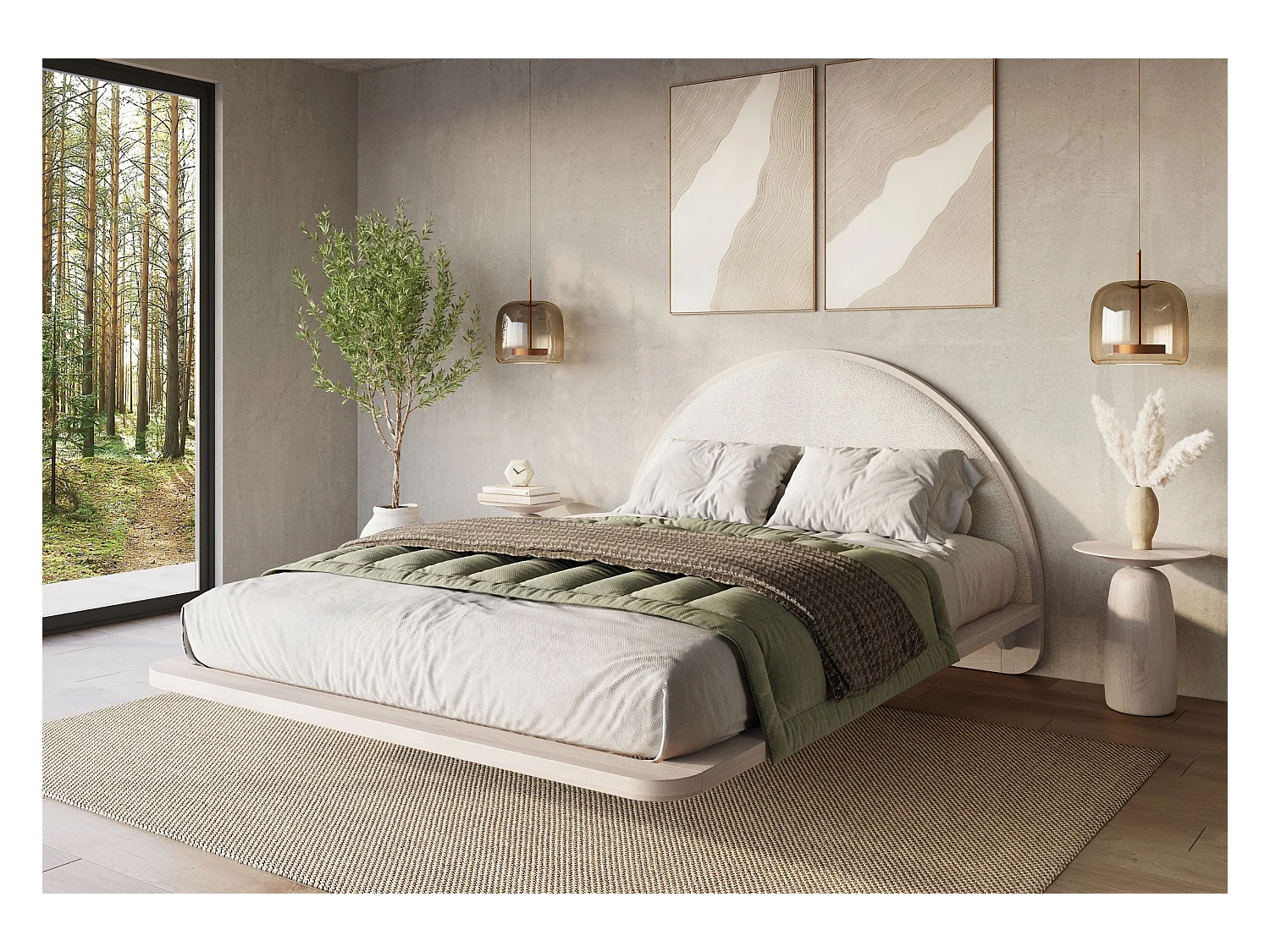 Lit flottant en hêtre massif MOMOKO / 160x200 cm, couleur blanche