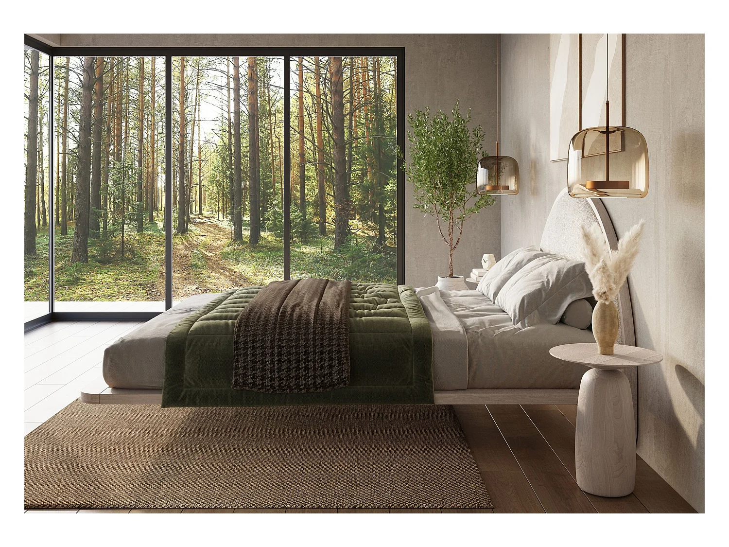 Lit flottant en hêtre massif MOMOKO / 160x200 cm, couleur blanche