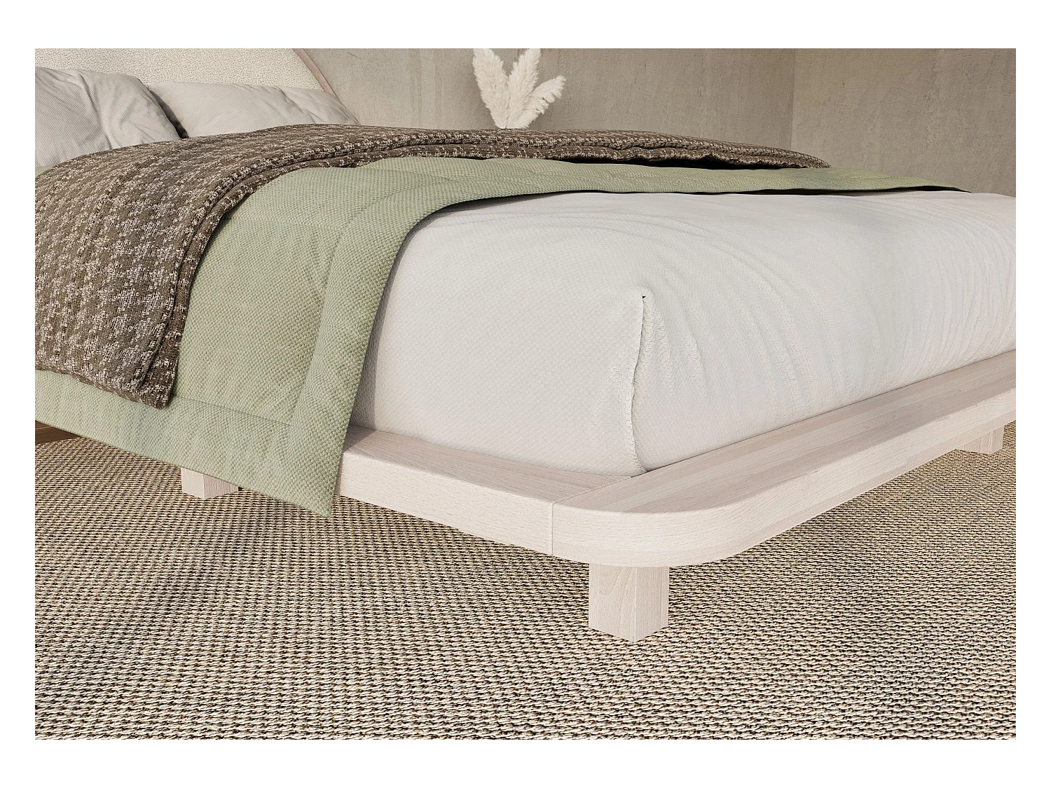 Lit flottant en hêtre massif MOMOKO / 160x200 cm, couleur blanche