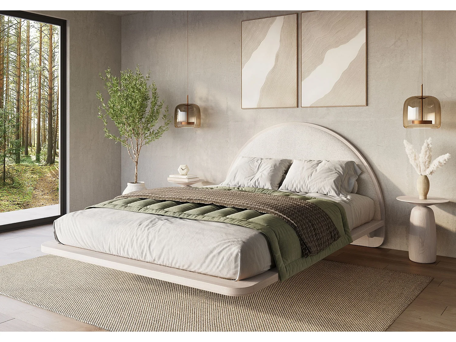 Lit flottant en hêtre massif MOMOKO / 160x200 cm, couleur blanche