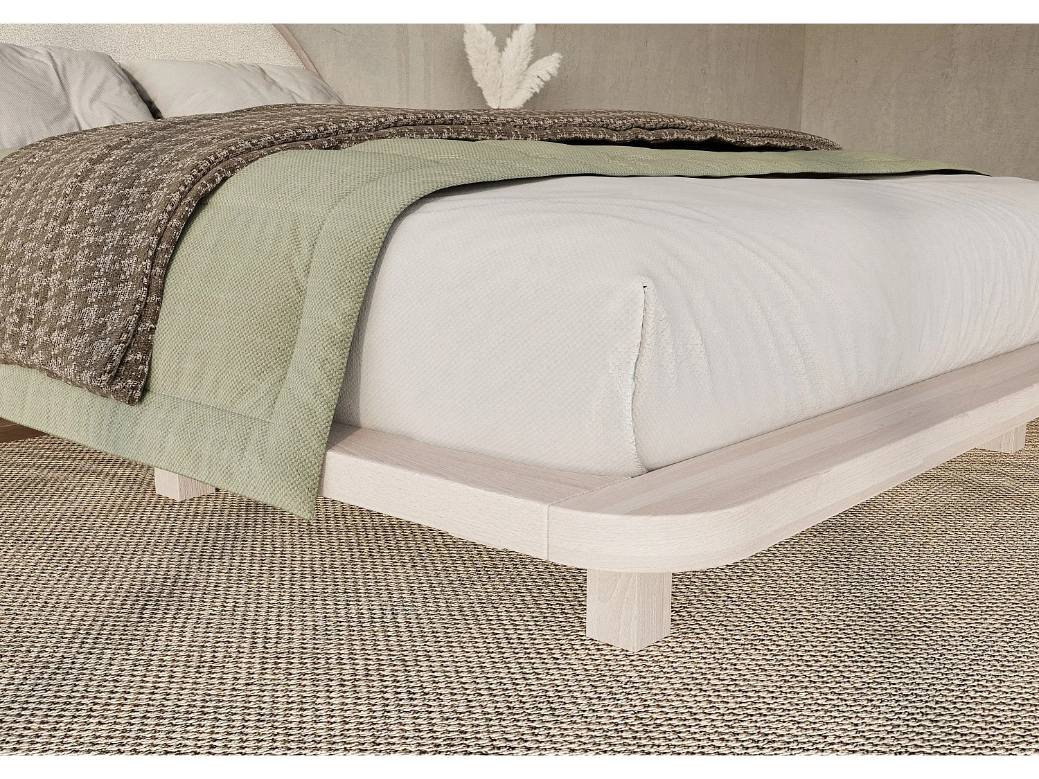 Lit flottant en hêtre massif MOMOKO / 160x200 cm, couleur blanche