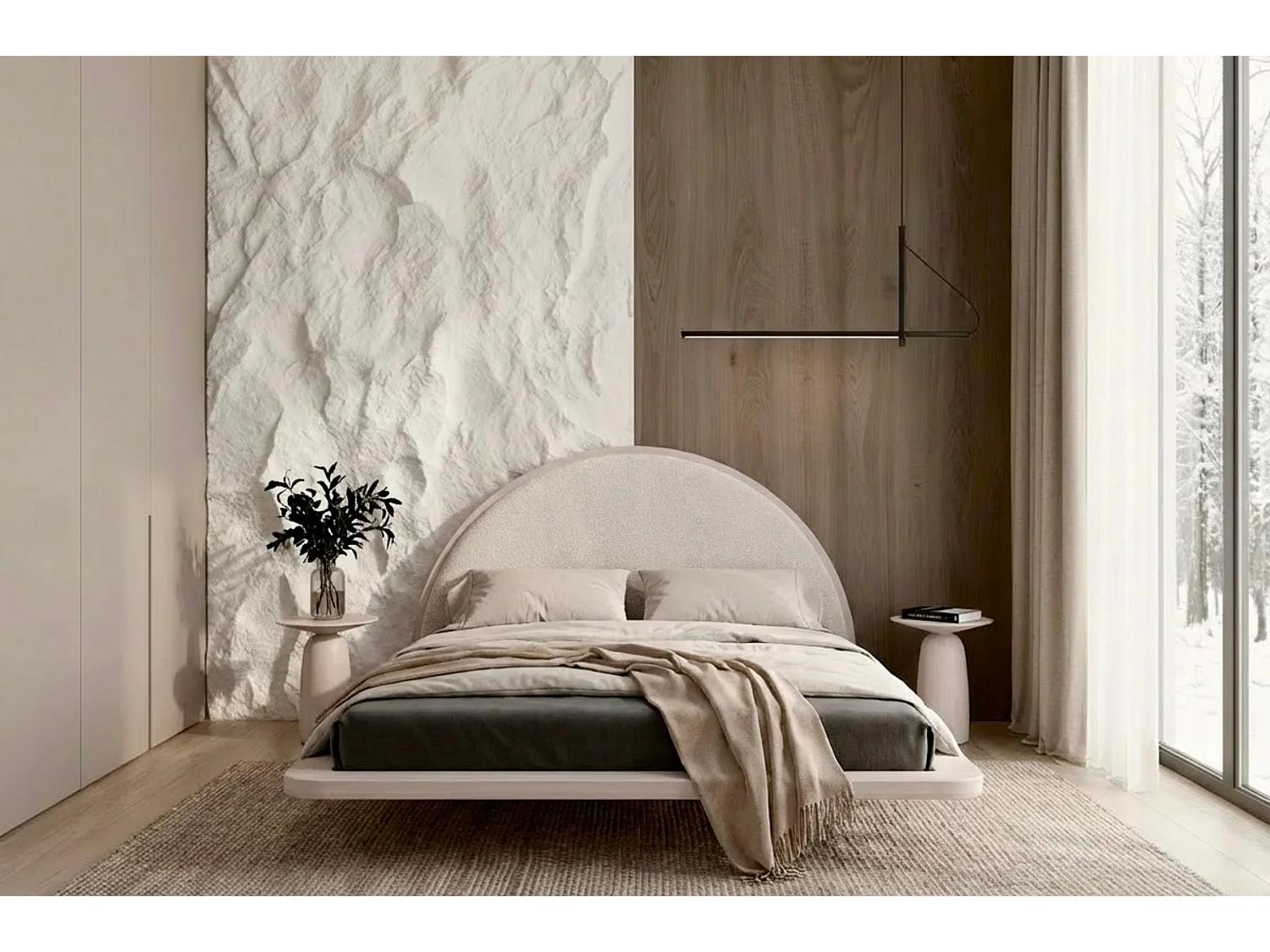 Łóżko lewitujące drewniane bukowe Visby MOMOKO / 160x200 cm, kolor biały