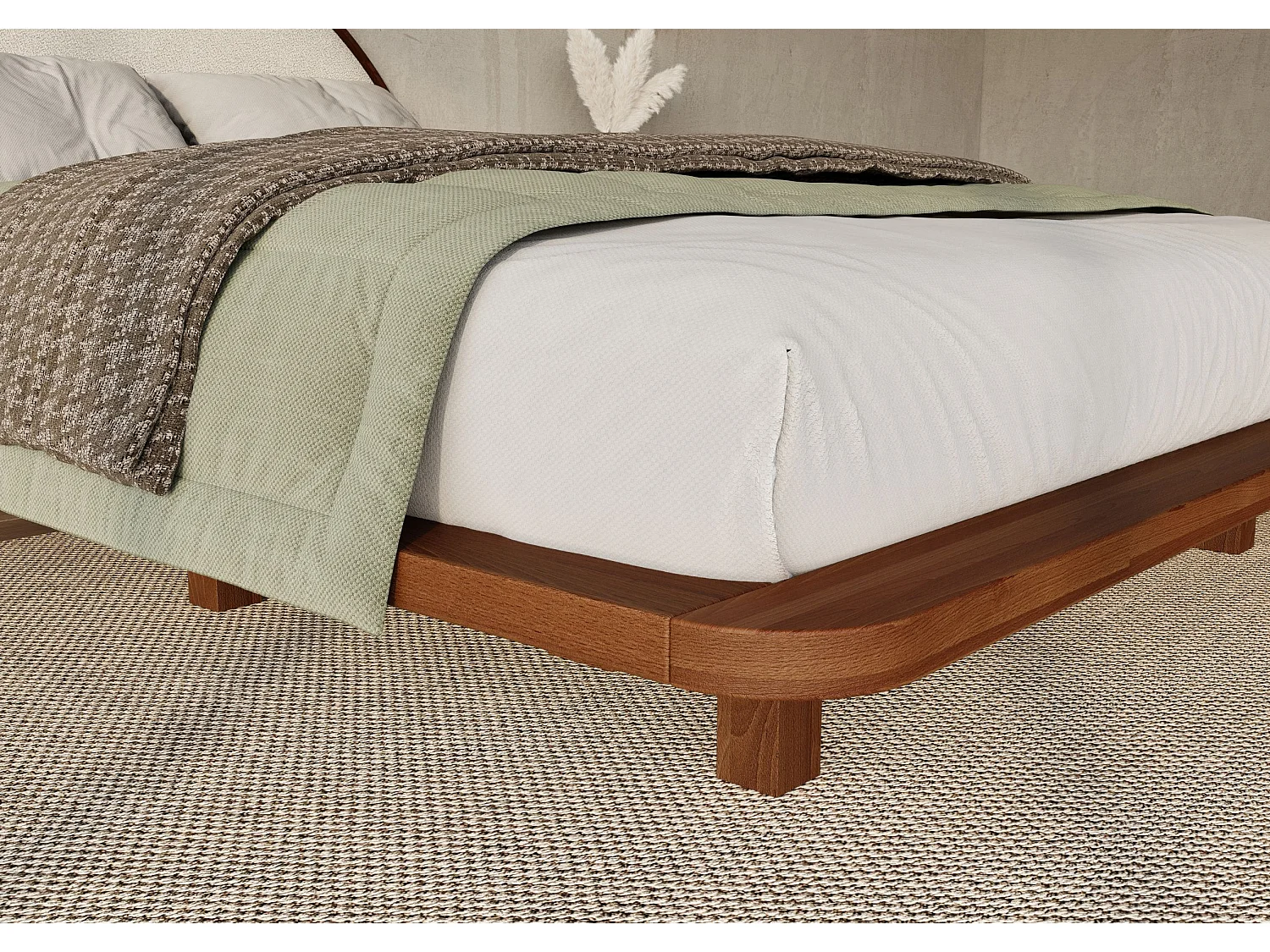 Lit flottant en hêtre massif MOMOKO / 160x200 cm, couleur noyer