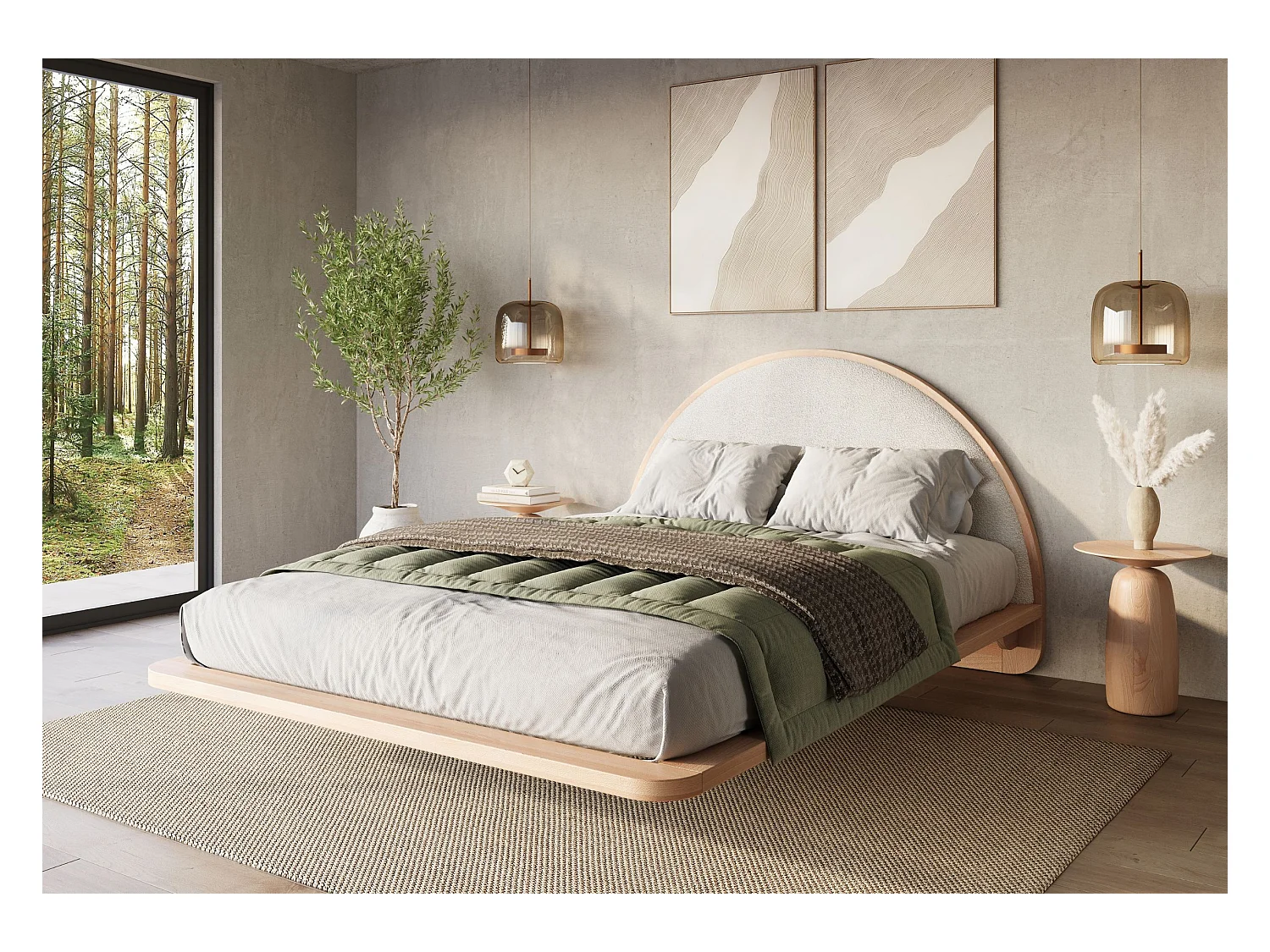 Massivholzbett Momoko 180/200, schwebende optik, buche - lackiert, naturfarben