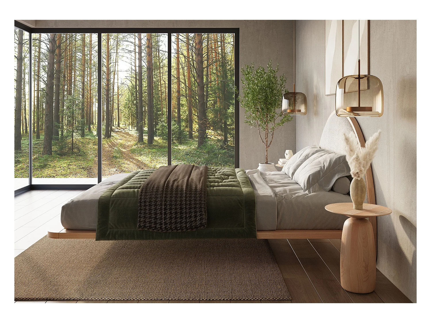 Massivholzbett Momoko 180/200, schwebende optik, buche - lackiert, naturfarben