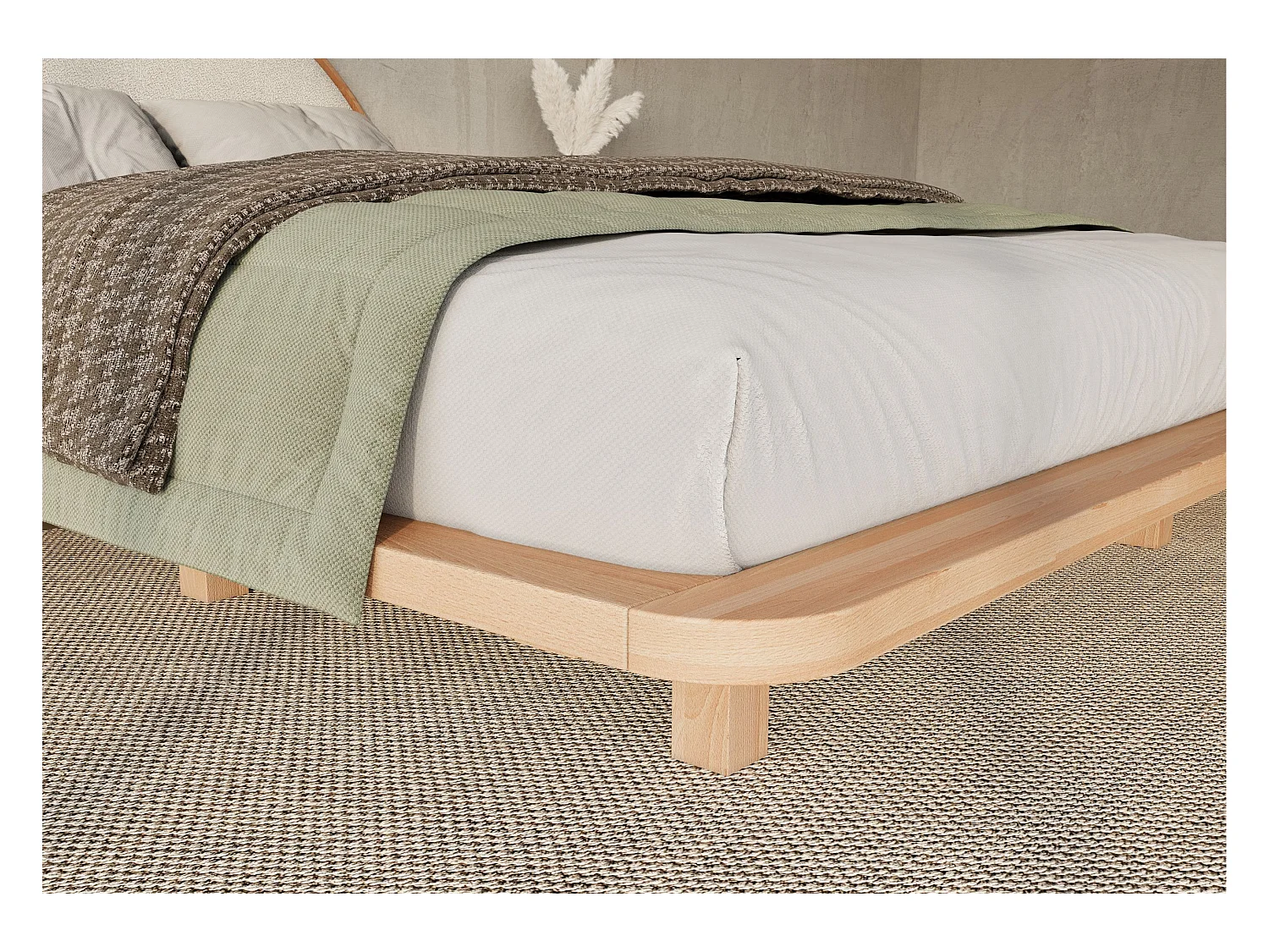 Massivholzbett Momoko 180/200, schwebende optik, buche - lackiert, naturfarben