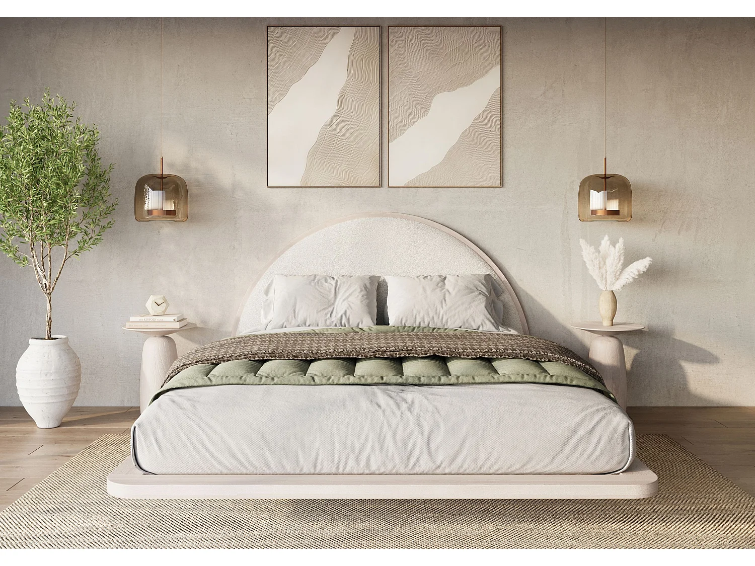 Lit flottant en hêtre massif MOMOKO / 180x200 cm, couleur blanche