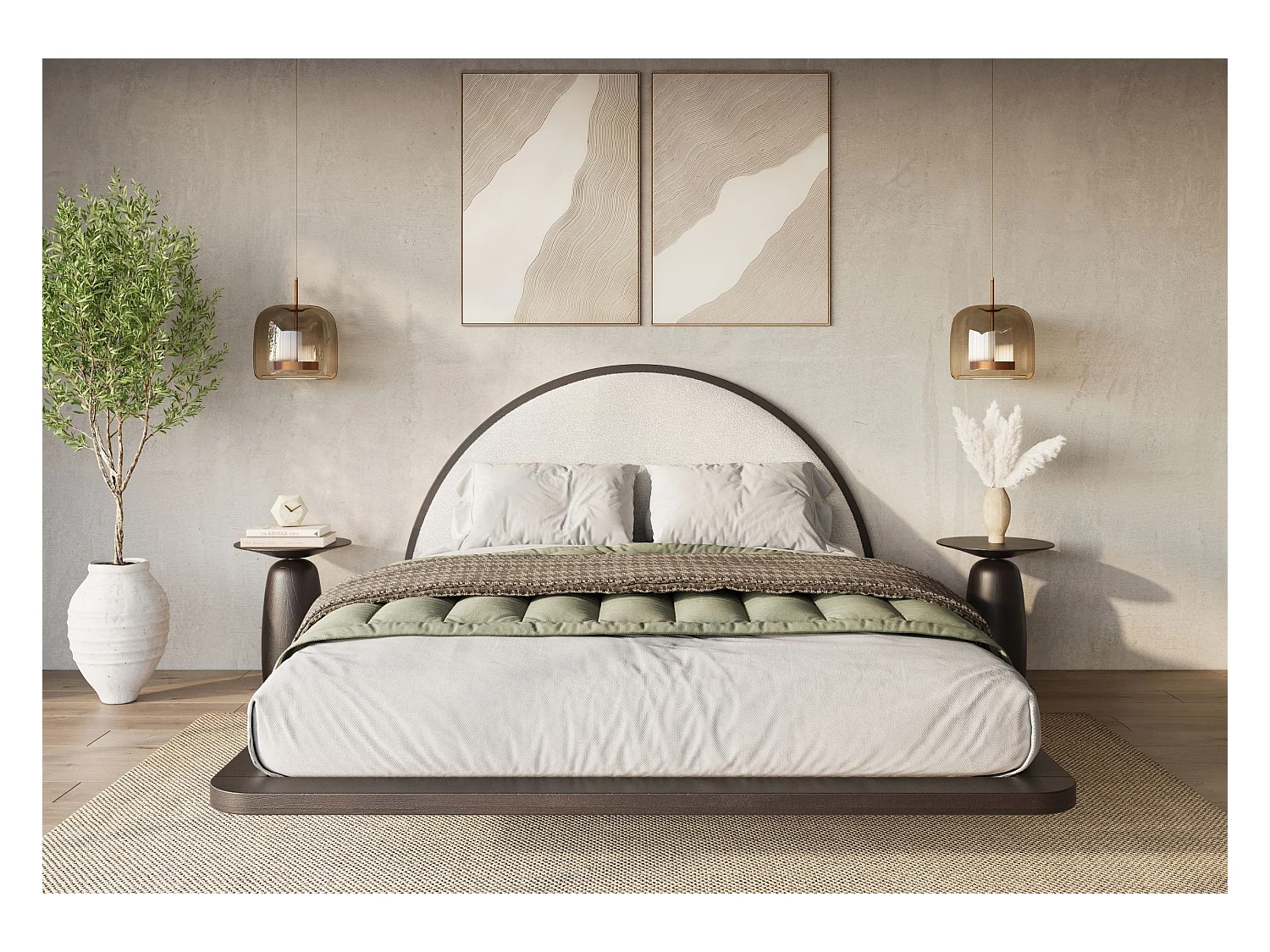 Lit flottant en hêtre massif MOMOKO/ 160x200 cm, couleur palissandre