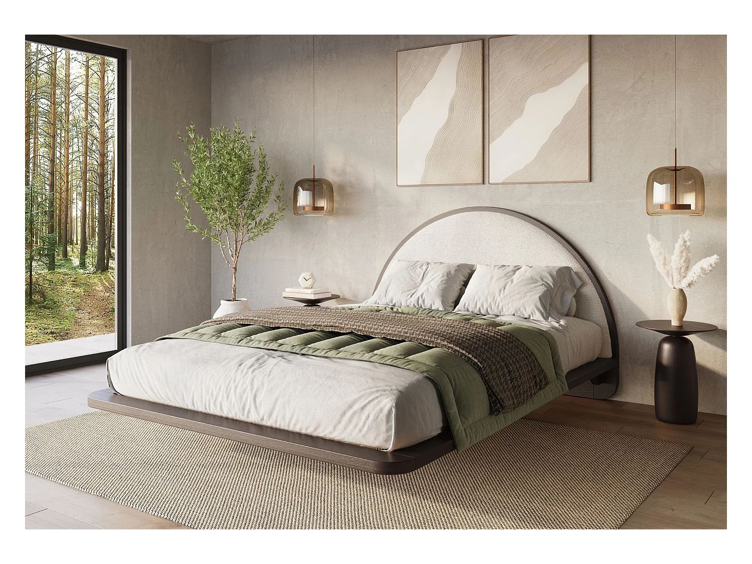 Lit flottant en hêtre massif MOMOKO/ 160x200 cm, couleur palissandre