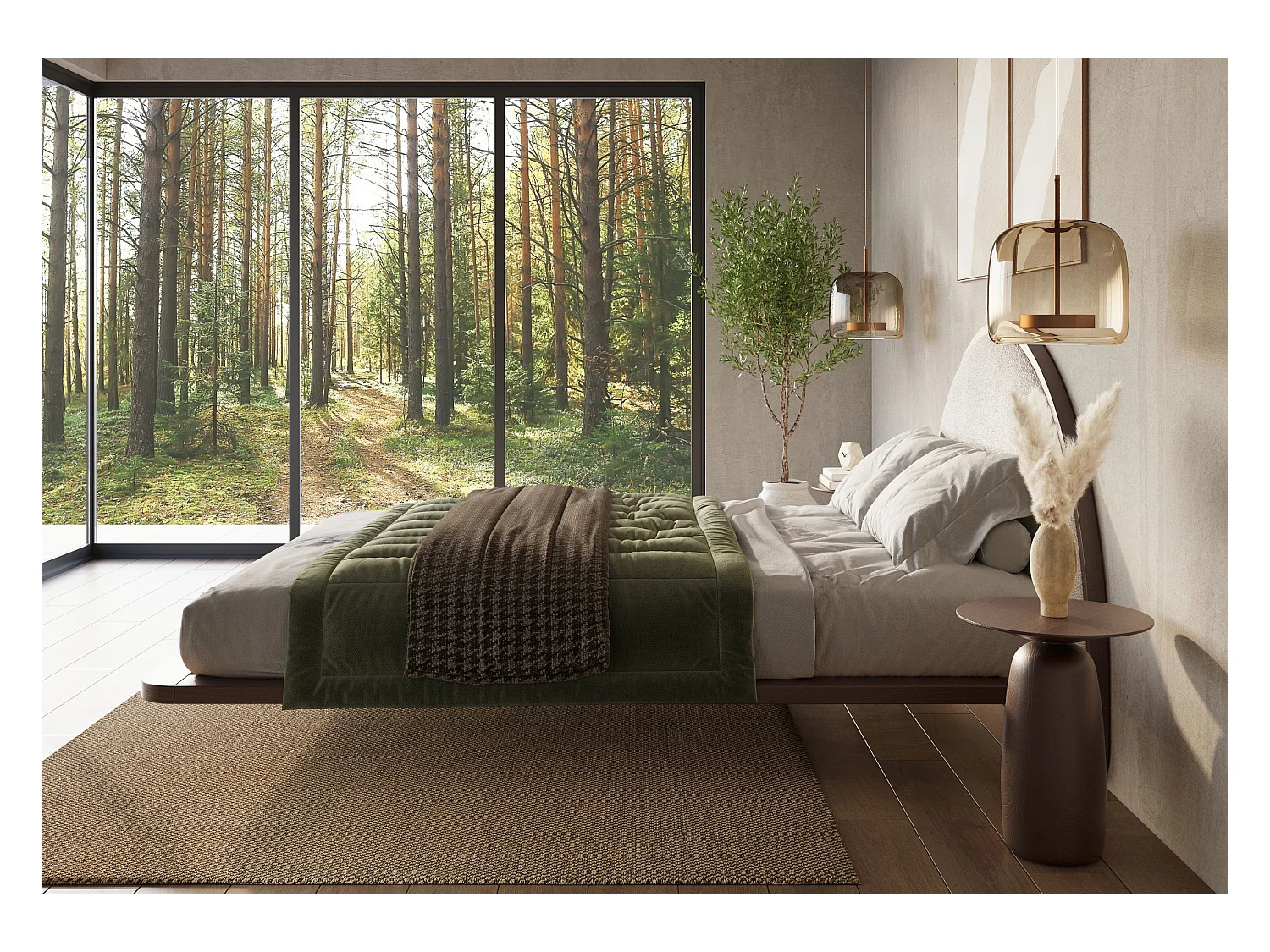 Lit flottant en hêtre massif MOMOKO/ 160x200 cm, couleur palissandre