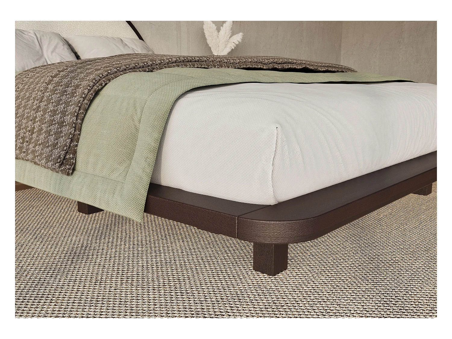 Lit flottant en hêtre massif MOMOKO/ 160x200 cm, couleur palissandre