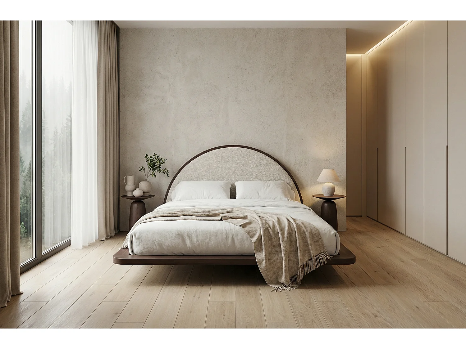 Łóżko lewitujące drewniane bukowe Visby MOMOKO / 160x200 cm, kolor palisander