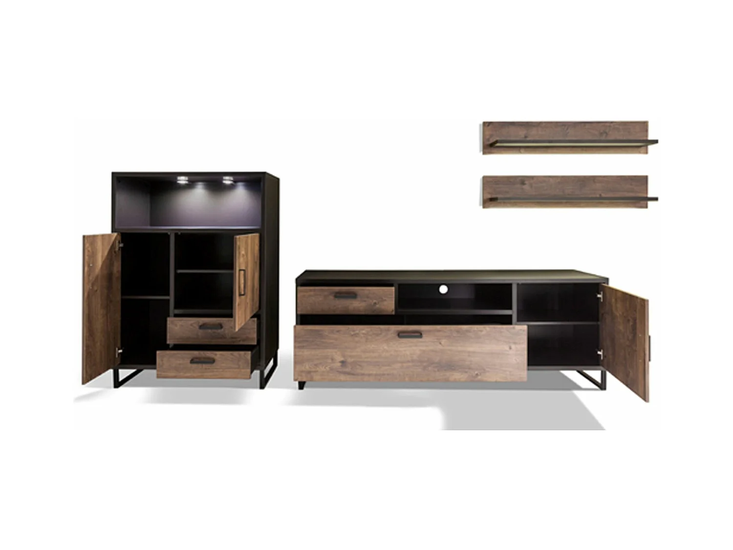 Ensemble de salon de 3 éléments coloris chêne barrique